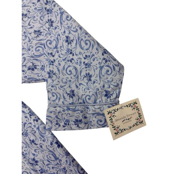 NWT Amanda Stewart Flannel Pajama Set Cotton Womens Large Blue Print Made USA - Picture 6 of 13